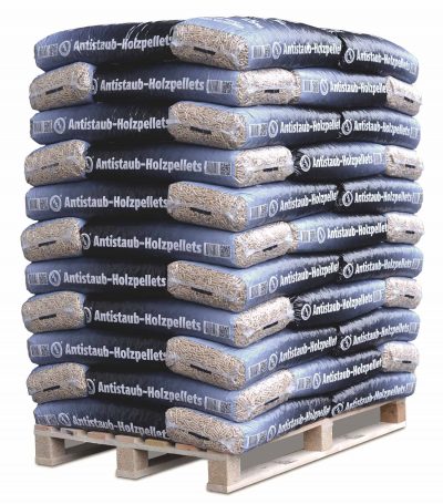 Europalette Antistaub-Holzpellets, abgepackt in 15kg Beutel